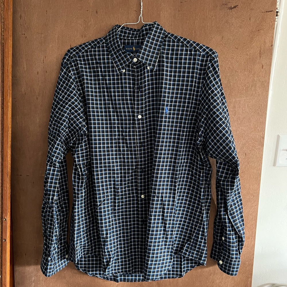 Ralph Lauren blue and white check shirt button down